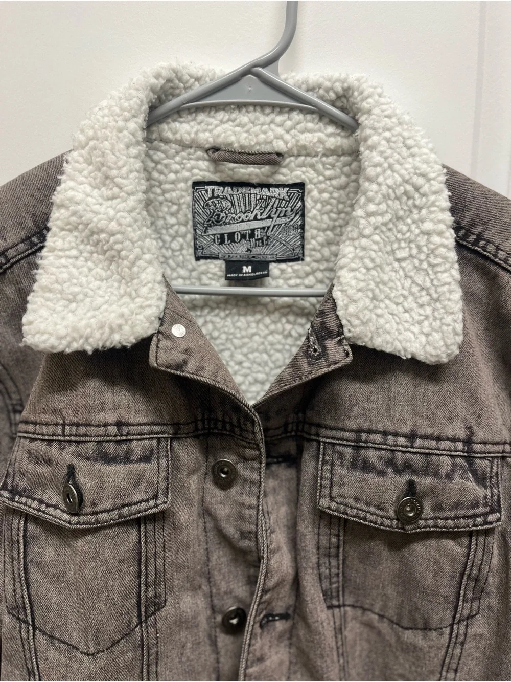Brooklyn Cloth Stonewashed Gray Denim Sherpa Trucker Jacket Men’s M